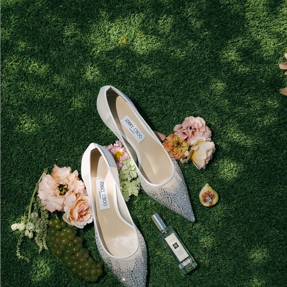 Jimmy Choo White Heels with Crystal Accents “Love 65”